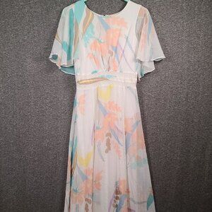 Calvin Klein Size 2 Printed Chiffon Cape Maxi Dress